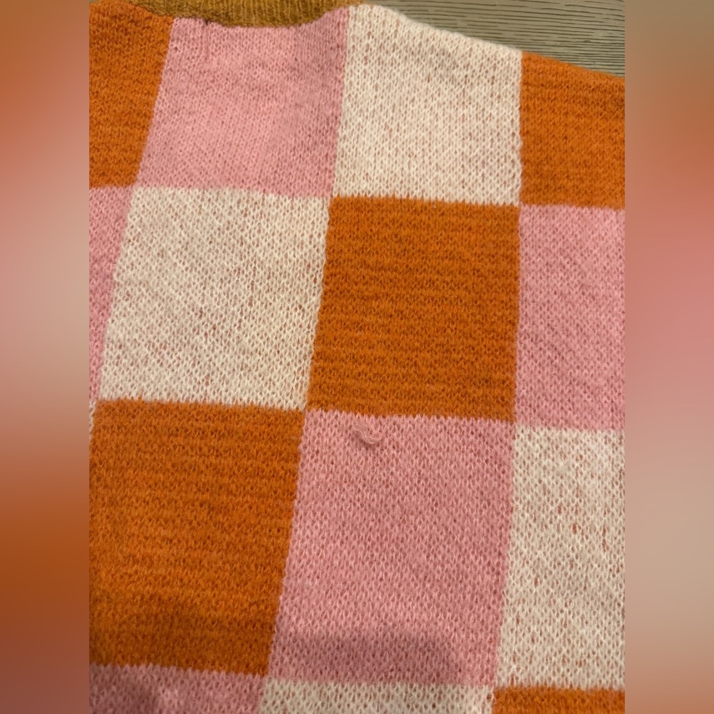FRNCH Pink and Orange Checkered Sweater - Picture 4 of 6